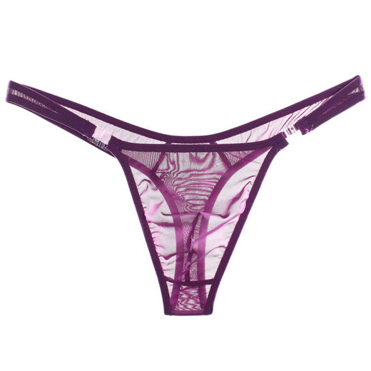 Men's thong sexy transparent solid color see-through seamless removable movable buckle temptation sexy lace t-pants sex toy purple one size