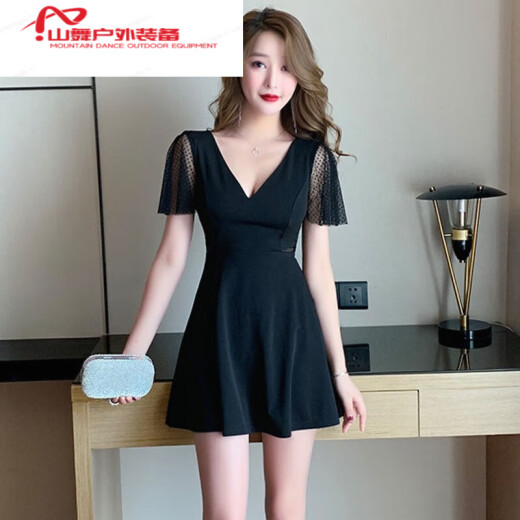 糜岚（MieLanat）夜场性感女装显瘦夜店性感连衣裙洗浴按摩短裙连衣裙技师工作服 708黑色 L