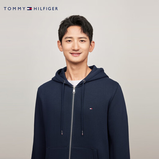 Tommy Hilfiger fleece warm autumn and winter men's casual solid color hooded zipper cardigan heavy sweater jacket