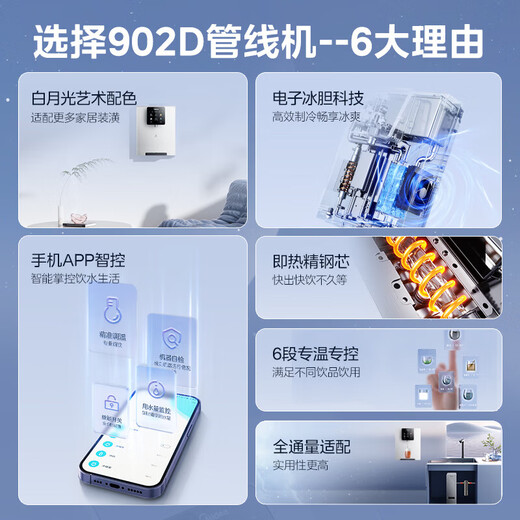 美的（Midea）家用净水器伴侣 白月光管线机 全通量适配 6段控温 智能触控 壁挂式直饮机 速热饮水机 MG902-D 白月光冷热款管线机