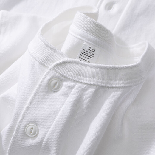 Chukuo heavyweight pure cotton Henley short-sleeved T-shirt men's summer American retro trend ins loose casual Henley collar T-shirt white S (recommended 90Jin Jin equals 0.5kg -110Jin Jin equals 0.5kg)