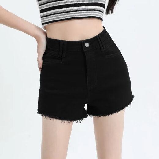 BLLDR trendy brand retro high-waist stretch denim shorts for women 2024 summer new design niche hot girl a-line pants off-white L