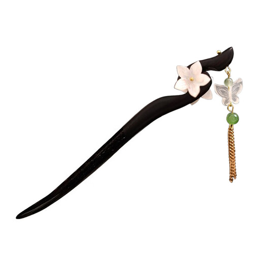 Su Shiliu's new Chinese style hairpin for women, black sandalwood, ancient style Hanfu hairpin, rocking plate hairpin, wooden hairpin for girlfriend New Year's birthday gift, double-sided flower, butterfly tassel hairpin