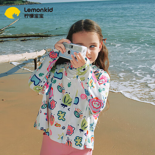 Lemonkid children's sun protection clothing women's spring and summer sun protection clothing skin clothing UPF50+ breathable ice feel cream white unicorn 160