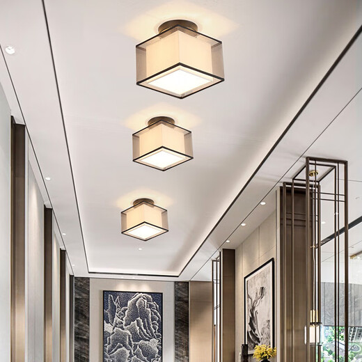 Weihuo new Chinese style aisle lamp corridor lamp entrance lamp square round small ceiling lamp foyer lamp balcony lamp household square black without light source