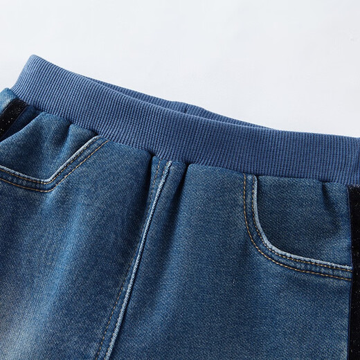 
British off-season autumn and winter baby pants baby plus velvet warm wool base trousers denim blue YRKCJ41236A 110cm