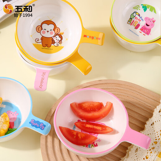 Wuhe (wuhe) Cartoon Handle Bowl's Table's Valerie de table maison Bol de nourriture pour bébé Anti-scalding Bol de soupe spéciale bol de riz bol bébé complémentaire bol de nourriture mignon singe simple oreille bol (350 ml)