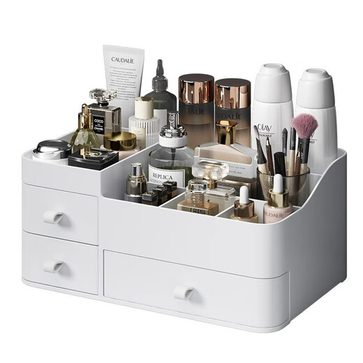 YOUQIN cosmetics storage box desktop dresser storage rack drawer skin care product lipstick storage box dust-proof storage box white upgraded large size three drawers large capacity