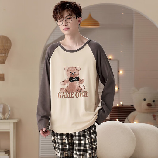 Langsha pyjamas Spring et automne à manches longues à manches longues Coton Pure Coton pour jeunes garçons, étudiants d'âge moyen et vieux Suit d'automne Lyp724 L Small Code 160-165cm / 95-110jin [Jin est égal à 0,5 kg]