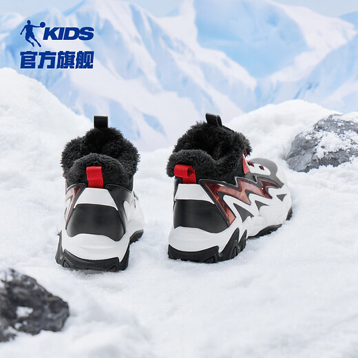 Jordan boys' cotton shoes, children's velvet mid-top sneakers, big children's knob buckle children's shoes, black/Jordan white 36