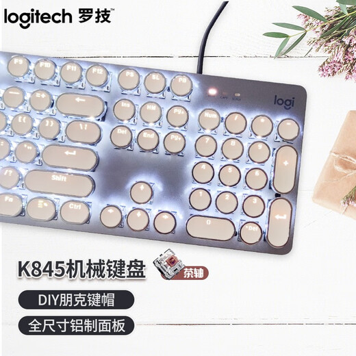 Logitech K845 Wired Mechanical Office Keyboard -Spiel E -Sport Punk Retro Tastatur Peripheraler Computer Notebook Feiertagsgeschenk DIY Personalisierte Keycap K845 (Tee -Scroll) + klassischer Punk -Keycap - Weiß
