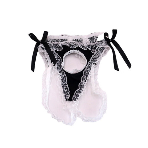 Underwear lace men's underwear with jj hole no need to take off back opening bow thong black jj hole style