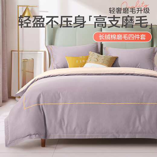 Boyang (BEYOND) 60-piece cotton wool four-piece set ins style pure cotton double bed sheet quilt cover autumn and winter set thickened warm bedding products Ailo Light Luxury Purple bed sheet style (quilt cover 220*240cm)