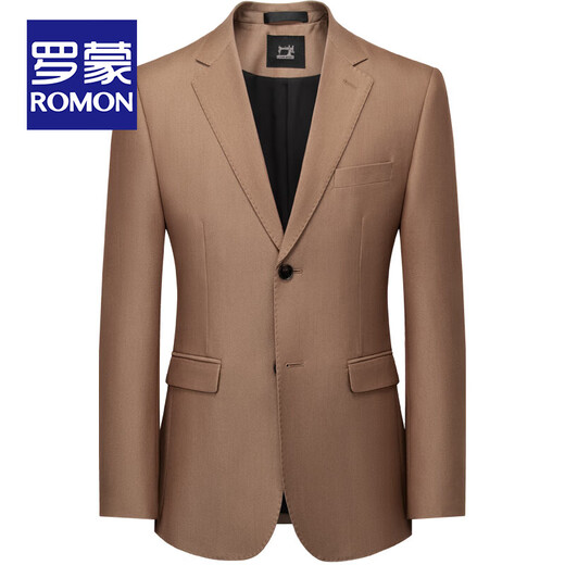 ROMON high-end customized groom's wedding suit, men's business formal attire, wedding small suit, men's evening dress three-piece set, apricot = suit + vest + pants + shirt 3XL size