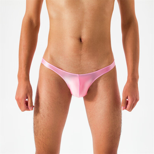 Silky, translucent, oily, silky, super low-waisted men's thong t-pants, sexy and interesting, white M