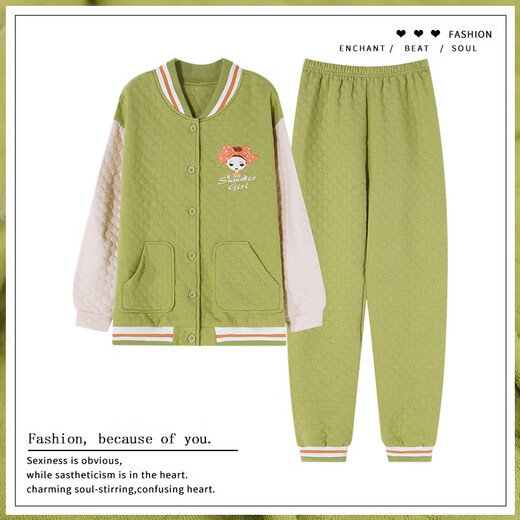 Qianzhiya (Qianzhiya) Pyjamas für Mädchen im Herbst und Winter verdickte reine Pure Cotton Mezzanine Langarmed Home-Kleidung sowie Baumwollluft-Baumwollwärme dünne Baumwollset MFT-15271# Frauen L/165