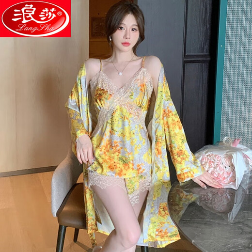 Langsha 2025 Nuevo pijama para mujeres con almohadilla de pecho Summer Ropa para la casa de verano Sexy Floral Yellow Battle Bate Lace transpirable Rosa claro [honda + pantalones cortos] 829-2 m [80-101Jin [Jin iguala 0.5 kg]]]