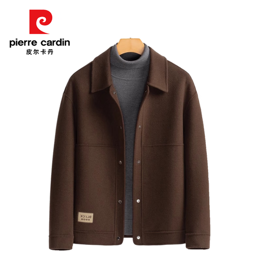 Pierre Cardin 2024 new winter woolen coat men's double-sided wool coat short lapel casual woolen jacket autumn dark brown M recommended 90-110Jin Jin equals 0.5 kg