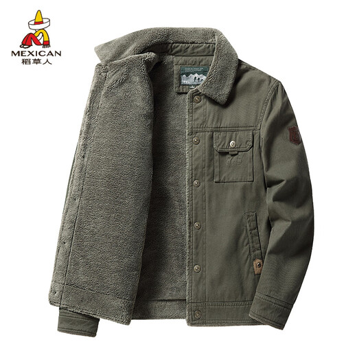 Scarecrow winter bomber jacket men's velvet thickening large size loose cotton coat young and middle-aged lamb velvet workwear cotton jacket 3166 velvet dark blue pure cotton fabric thickened XL 125-140Jin Jin equals 0.5 kg