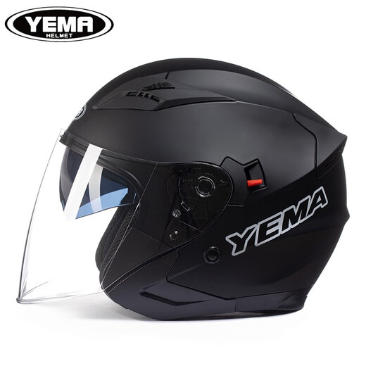 野马（YEMA）电动车头盔四分之三半盔踏板摩托车盔电瓶车骑行安全帽男女通用轻便冬季保暖新国标3C认证四季 哑黑-透明镜 4XL（建议头围62-65cm）