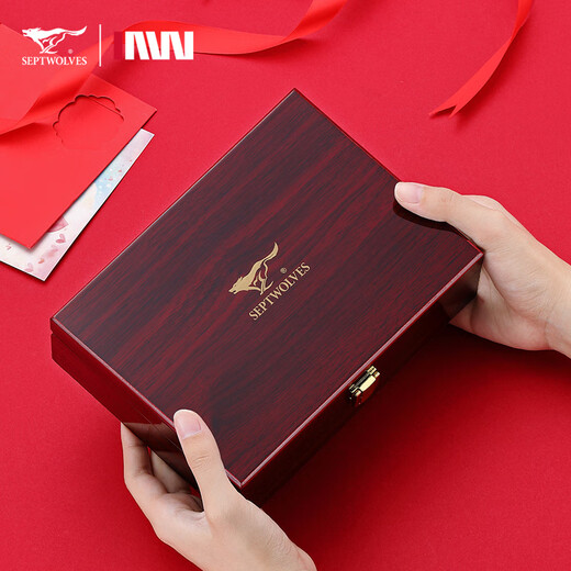 Seven Wolf Wallet Herren echtes Leder Kurzes Top Leder Brieftet Valentinstag Geschenk für Freund, Ehemann, Vater, Geburtstagsgeschenk des Vaters, schwarz bedruckt