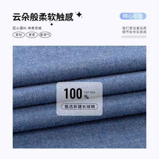 Shanshan pure cotton brushed shirt men's long-sleeved business casual young and middle-aged cotton solid color shirt men blue 42