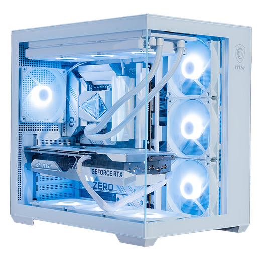 MSI Sea View Room Chassis PAG PANO 100L PZ Bunker PLUS Desktop Host 360 wassergekühlter E-Sports-Gaming-Desktop-Computer säulenloses Gehäuse weiß + Infinity Mirror ARGB-Lüfter 4 positiv 6 umgekehrt