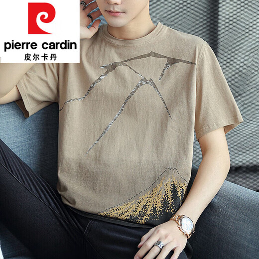 
Pier Cardin ice silk short-sleeved T-shirt men's summer new half-sleeved base shirt men's youth loose casual T-shirt top men's clothing 829 khaki M