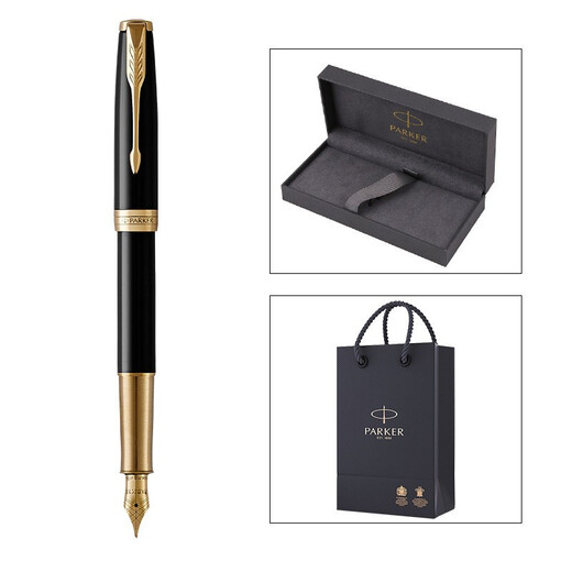派克（PARKER）钢笔卓尔新款法国进口墨水笔18K金乘风而起礼盒高端轻奢商务送礼生日伴手礼谢师礼定制刻字套装 卓尔纯黑丽雅金夹墨水笔【18K金笔尖·实木礼盒】