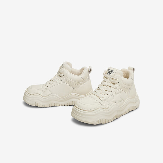 Beste 2025 Frühling Neue modische Sport-High-Top-Schuhe plus Fleece warme Frauen lässige Schuhe x1591ad5 Beige 36