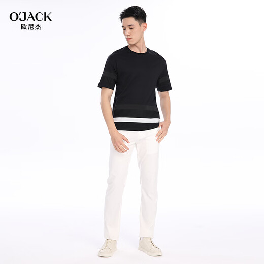 O'JACK 120 long velvet cotton short-sleeved T-shirt men's casual Korean version high-stack cotton comfortable breathable round neck T-shirt XTS3519 white 010 XXL/54 size 185cm/165-180Jin[Jin equals 0.5 kg]