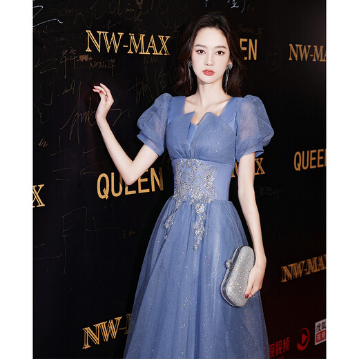 Seidler Evening Dress Women's Annual Meeting Light Luxury Niche High-end Art Exam Hosting Solo Performance Piano Performance Blue Skirt Blue Zipper Style S