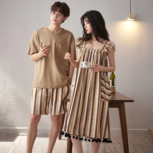Langsha (Langsha) Couple Pyjamas Summer Pure Coton 2024 Nouveau homme et une femme Sexy Suspender Nightgown For Women Woîtres à manches à manches