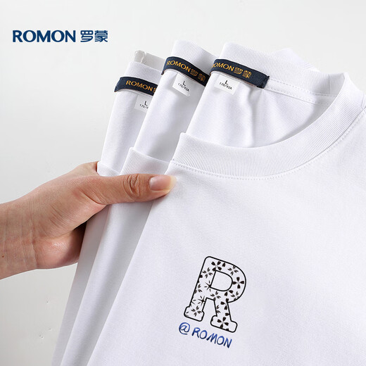 罗蒙（ROMON）冰丝感短袖T恤男士夏季休闲时尚弹力透气打底衫男698白色XL
