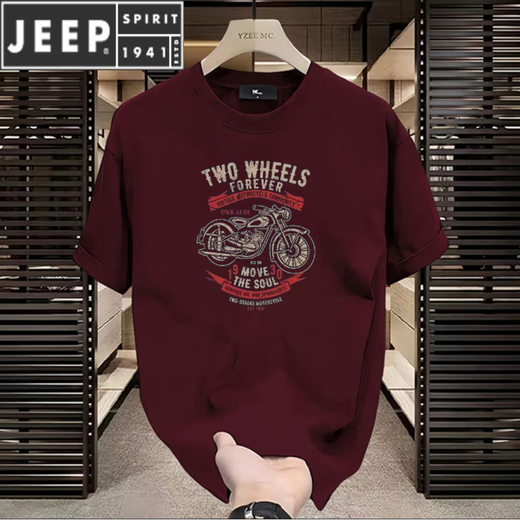 JEEP SPIRIT潮牌棉短袖t恤男夏季2024复古摩托机车印花正肩圆领短袖男T恤 683白色 XL (建议135-150斤)