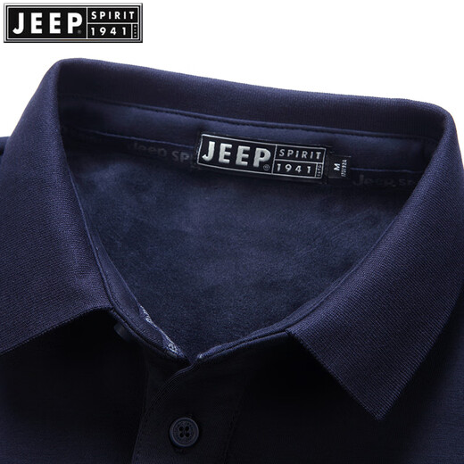 JEEP SPIRIT2025 Autumn and Winter Lapel Long Sleeve Velvet T-shirt Men's Slim Large Size Thickened Warm Polo T-shirt Top Army Green 3XL 185Jin Jin equals 0.5kg -200Jin Jin equals 0.5kg About