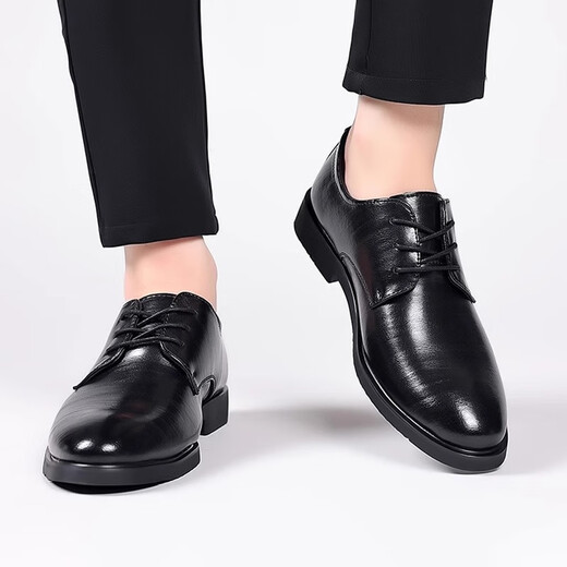 Xinnan leather shoes men's business formal shoes men's British lace-up shoes youth breathable casual wedding shoes leather shoes for men [size 41 suitable for 42 feet]