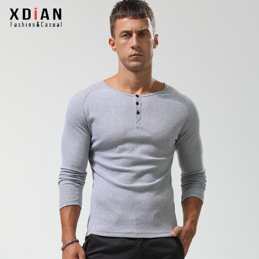 Renew Faden Cotton Henry Shirt Herren Langsamtes T-Shirt Herrenfarbe Amerikaner Retro Casual Fitness enge Schlanke Basishemd Männer Black XL Code 132-142jin [Jin gleich 0,5 kg] links und rechts schlanker Fit Style