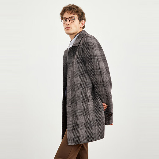 Sieben Wolf Wollmantel Herrenmantel New Winter Plaid mit mit mittlerem gestrickten Wollpendler-Pendler-Gelegenheitskleidung 303 (Kaffee) XL 175/92A