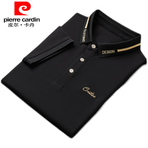 Pierre Cardin Sommer 2025 Kurzärärtes T-Shirt mit Kragen für die trendige Jugendeis-Seiden-Revers-Polo von Herren. Shirt Business Simple Black Qy683 2XL [150-165Jin [Jin ist gleich 0,5 kg]]]