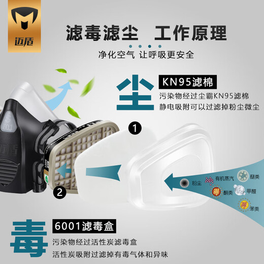 迈盾 毒霸防毒面具防甲醛喷漆防尘口罩面罩电焊农药化工粉尘活性炭装修硅胶防护面罩 602P标准版 701P套装【小号】