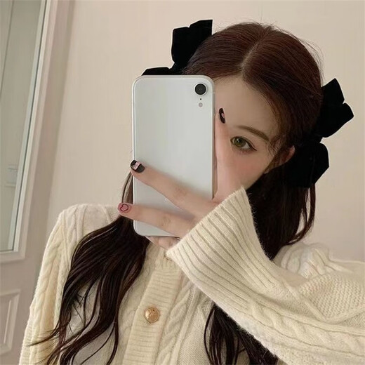 伊莉洛复古黑色丝绒蝴蝶结发夹女后脑勺公主头侧边刘海对夹一字夹发饰品 双层双面绒蝴蝶结边夹-[黑色]2只