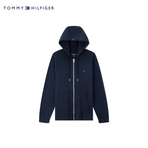 Tommy Hilfiger fleece warm autumn and winter men's casual solid color hooded zipper cardigan heavy sweater jacket