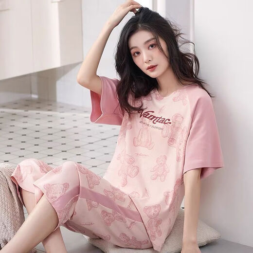 Dirección simple Camiseta de manga corta Madre de 30-50 años para mujeres en verano en el verano Los pantalones cortos de manga corta se adaptan a la primavera suelta y al verano pantalones recortados de manga corta 679 m recomendados 80-95 Jin [Jin iguala 0.5 kg] para usar