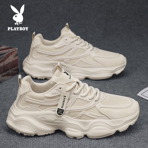 Playboy (Playboy) Daddy Schuhe Herrenschuhe 2025 Sommerschuhe Herren lässige Schuhe dicker alleiner atmungsaktiver Sportschuhe Beige 41