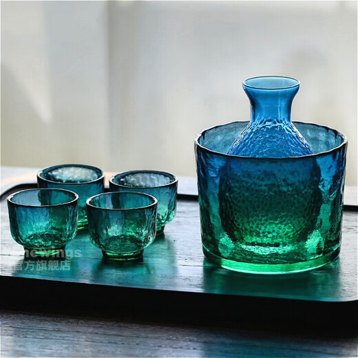 WINEWINGS Japanese sake pot glass wine cup household wine pot wine warmer hammer white wine cup sake small wine cup hot wine pot set one pot one cylinder 4 cups amber