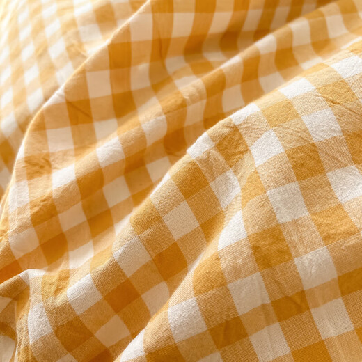 Nanjiren's three-piece bed set solid color plaid striped sheets and quilt covers single student dormitory double bed covers Pudding yellow [soft and comfortable, skin-friendly and breathable 1.8m sheet four-piece set (quilt cover 180*220cm