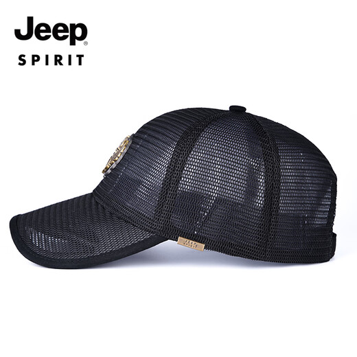 JEEP SPIRIT吉普帽子男士夏季棒球帽速干网眼透气防晒遮阳帽薄款鸭舌帽大头围 黑色 常规码（56-59cm）
