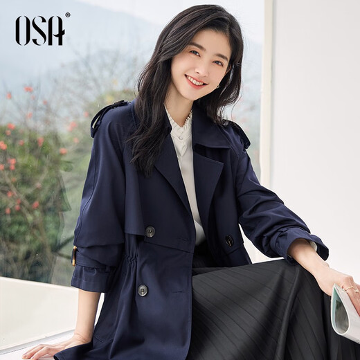 OSA (OSA) Spring Clothing 2025 New Short Trench Coat Women's Mid-Length British Style Small Jacket Trendy Coat Navy Blue XS