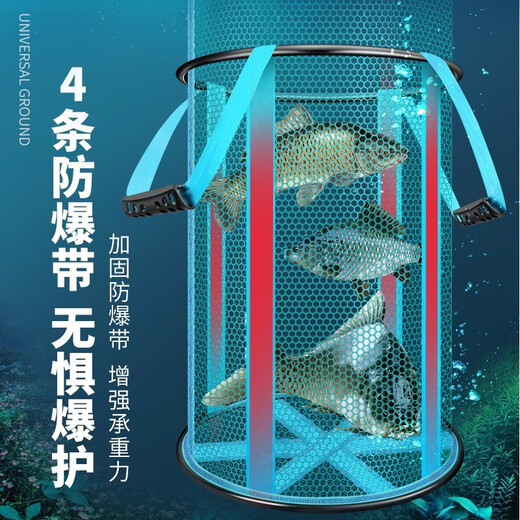 Woding fish protection wild fishing black pit thickened quick-drying fishing net bag portable folding new high-end thick aluminum alloy ring mouth 35cm 2.5m blue